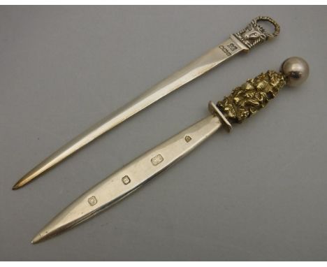 A 20th Century silver and gilt paperknife, the handle of organic form (by Hugh Alexander Forbes Latimer, London 1988), inscri