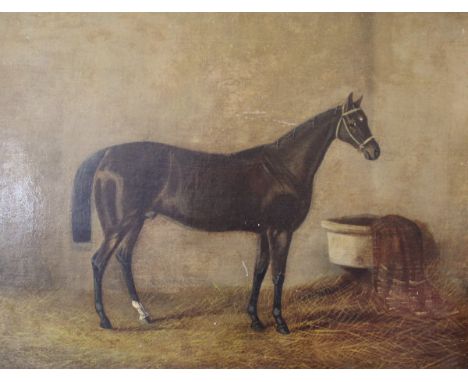 19TH CENTURY ENGLISH SCHOOL "Hunter in a Stable", oil on canvas, unsigned, approx 30.5 cm x 40.7 cm CONDITION REPORTS Crazing