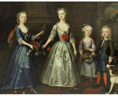 ATTRIBUTED TO JAMES FRANCIS MAUBERT (1666-1740) "Son & daughters of Richard Clarke Esq. 1727.", an elegant full length family