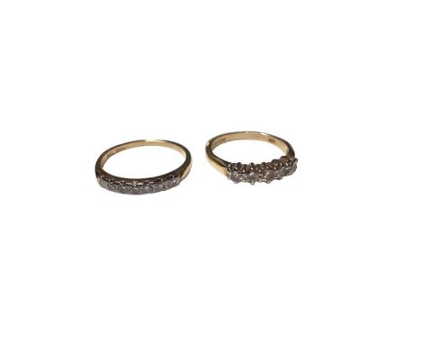 18ct gold diamond five stone ring (London 1994), size J½ and 18ct gold diamond seven stone ring in palladium setting, size M½