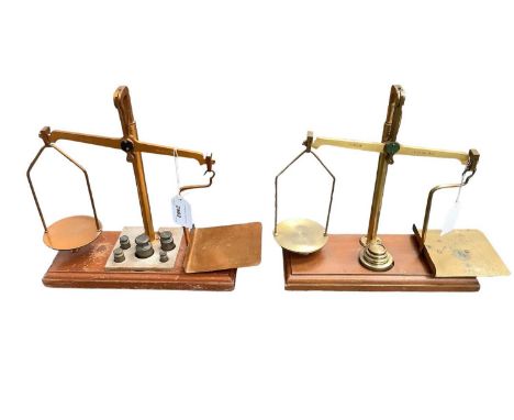 Two sets of brass and mahogany GPO balance scales, including one by De Grave, Short &amp; Co., with weights