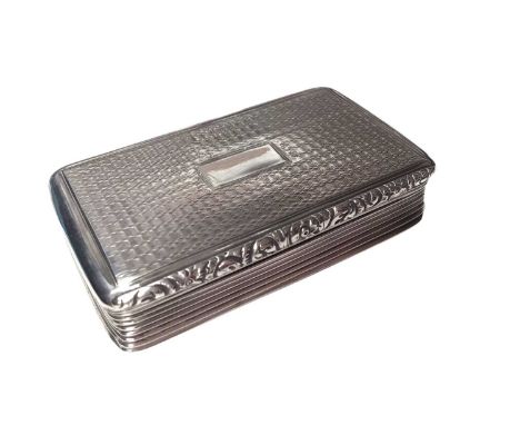William IV silver snuff box of rectangular form with engine turned decoration and hinged lid with gilded interior, (Birmingha