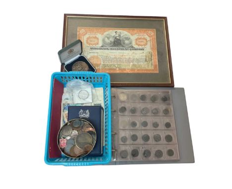 World - Mixed coins &amp; banknotes to include Germany silver 'Hindenburg' 5 Marks x 2, 2 Marks, China banknotes, U.S. Wiscon