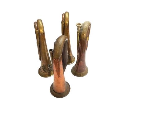 First World War British military copper and brass bugle dated 1914, together with three other bugles (4)