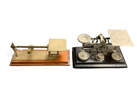 Pair Victorian nickel plated 'Inland letter post' postal scales by S.Morden &amp; Co, London with nickel plated weights on eb