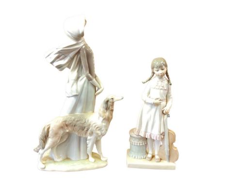 Two Lladro porcelain figures - Lady with greyhound and Viola lesson