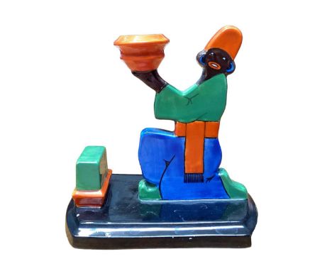 Rare Regal Ware Art Deco "Sambo" candlestick and matchbox holder,14cm highCracked through the arm under the candle bowl. Plea