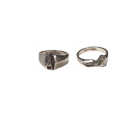 Two Bjorn Weckstrom for Lapponia matt finished sterling silver rings, both stamped Lapponia, 925 (one with Finland hallmark, 