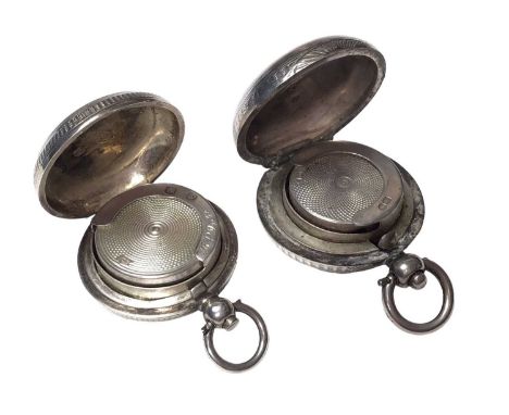 Victorian silver sovereign case of circular form with engine turned decoration, (Birmingham 1896) and an Edwardian silver sov