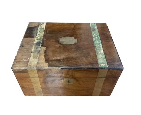 Victorian walnut box containing Victorian Officers epaulettes, George V Officer's collar tabs and other items.