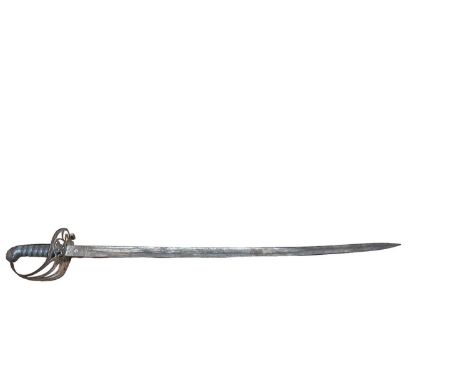 Victorian 1845 Pattern Rifle Officers sword with Gothic hilt with crowned bugle badge and etched fullered curved blade