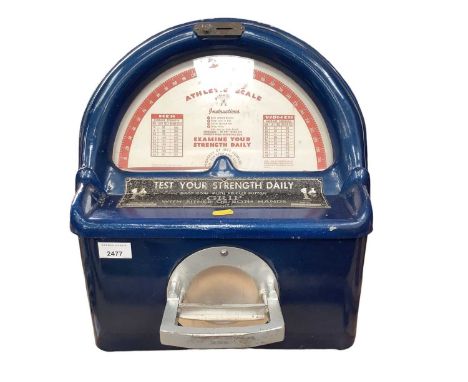 Vintage 'Test your strength' machine by Mercury Atheltic Scale, blue enamel finish