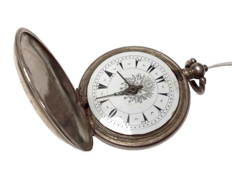 Late 19th century Turkish market full hunter pocket watch with white enamel dial, dagger numerals and painted decoration in a