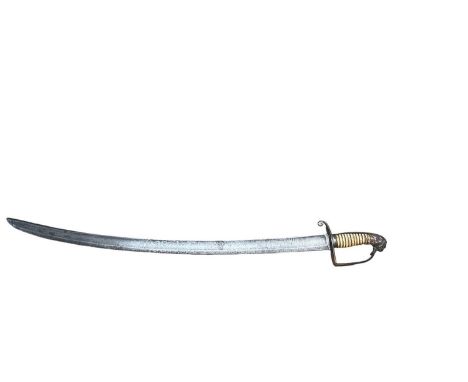George III Light Company Officers sword with gilt copper stirrup guard with lions head pommel, wire bound ivory grip, flaming