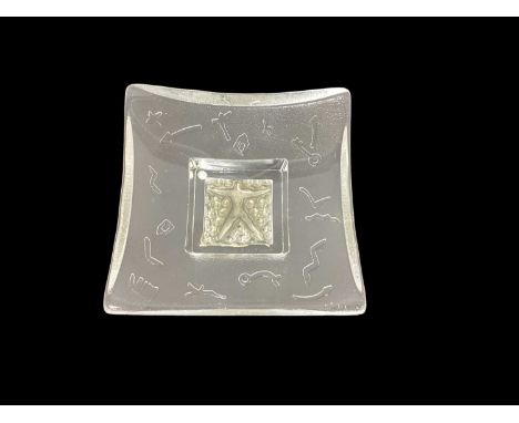 Kosta Boda Bertil Vallien Domino series glass dish, signed, together with other Scandinavian glass items including Orrefors (