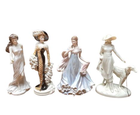 Four Royal Worcester limited edition figures - Liz, With all my Heart, Strolling in Satin and A New Dawn, all with certificat