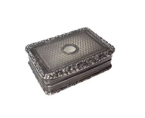 Victorian silver vinaigrette of rectangular form with engine turned decoration and pierced hinged grill containing original s