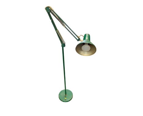 Floor standing enamel angle poise lamp and another Chinese pottery lamp (2)