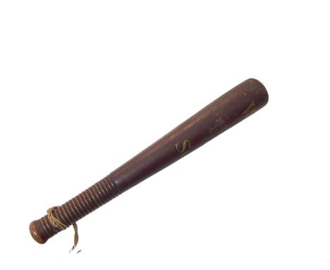 Scarce William IV Sudbury Police Truncheon of tapered form with ribbed grip, painted crown, naming and W IV R cypher, 36 cm i