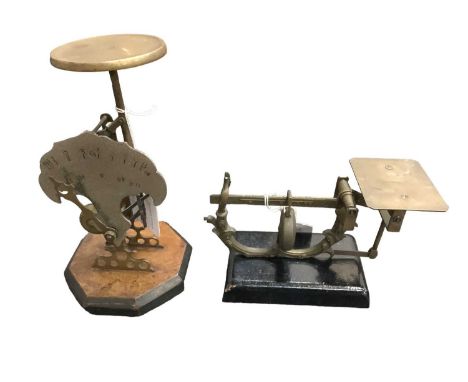 Pair Victorian brass beam postal scales by Ratcliff with sliding weight and another pair (2)