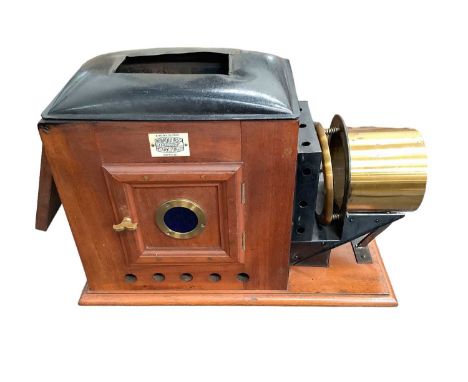 Victorian magic lantern in case, together with two boxes of glass slides