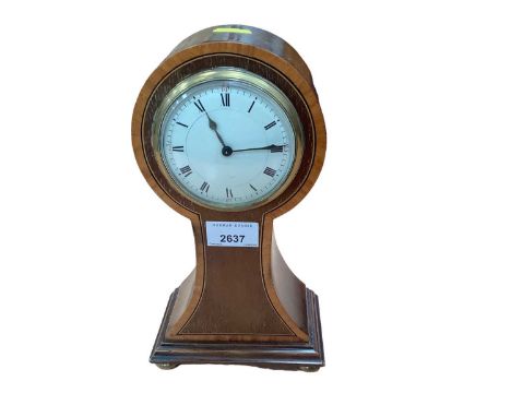 Edwardian inlaid mahogany balloon shaped mantel clock, 26.5cm high