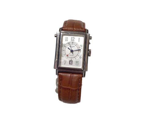 Rotary Elite 'reverso' stainless steel wristwatch on brown leather strap