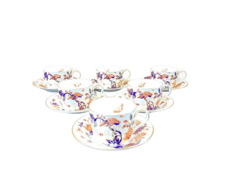 Set of six Coalport Hong Kong pattern teacups and saucers