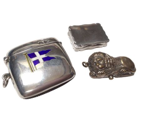 George V silver vesta case with enamel flag decoration, engraved 'Souvenir of voyage by R.M.S. Burutu, (Sheffield 1910), make