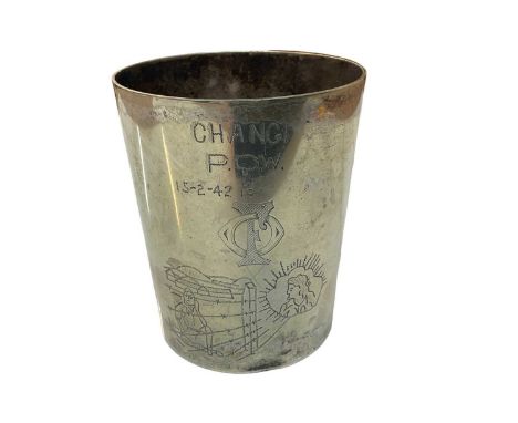 Second World War interest- silver plated one pint tankard, hand decorated by a British Prisoner of War, 'A Williams Broken Hi