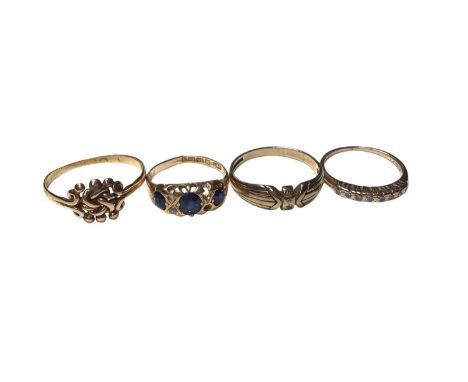 Group of four gold rings to include a late Victorian 18ct gold sapphire and diamond ring (Birmingham 1900), and three other g