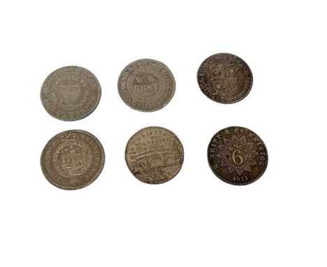 G.B. - Mixed 19th century silver Six Pence tokens to include Dorset Poole, W.B. Best 1812 GF-AVF, Shaftesbury Bank 1811 VF, S