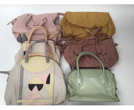 Radley leather handbags in lighter summer colours, including cream with Art Deco inspired design, various sizes. All with dus