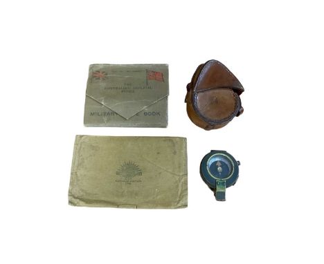 First World War Officers prismatic compass dated 1918, together with Australian Imperial Force military note book, and an Aus