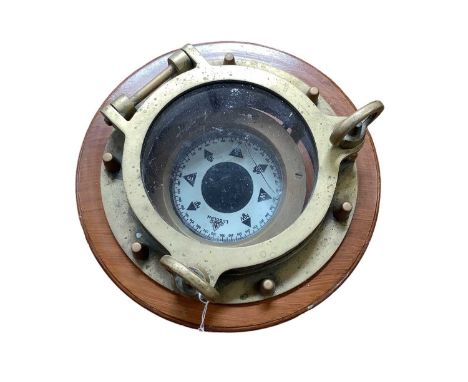 German Ludolph brass-cased ship's compass on wooden stand