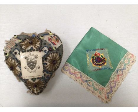 WW1 Regimental Sweet Heart cushion Egypt Gloucestershire Regiment 28th 61st Foot. Royal Army Service Corp embriodered silk ha