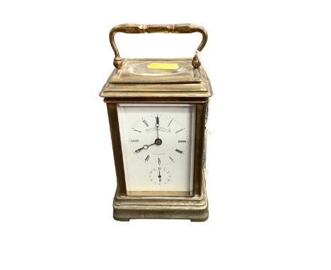 Brass carriage clock with alarm, retailed by Howell, James &amp; Co, 13.5cm high