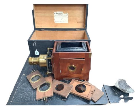 Victorian mahogany & Brass Magic Lantern, engraved to the brass lens 'W. WATSON & SONS, 313 High Holborn, London' and with pl