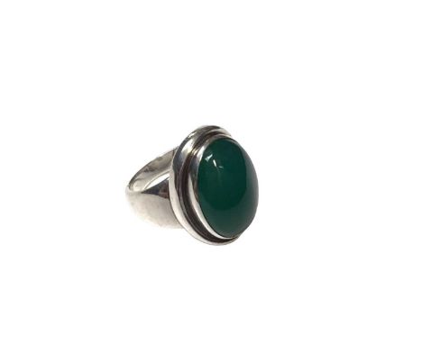 Georg Jensen Danish silver and green cabochon ring, designed by Harald Nielsen, model 46A, with an oval green stone cabochon 