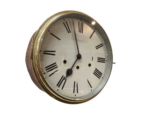 Vintage wall clock with 8 day chiming movement, the 12" painted dial signed J S Pinner, Harwich