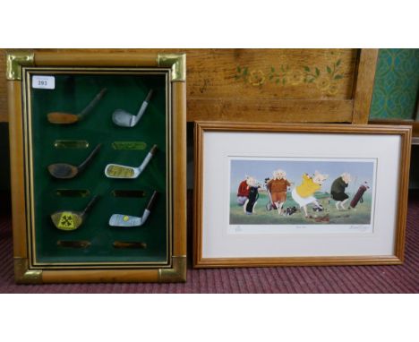 Golf themed diarama together with L/E signed pig print 