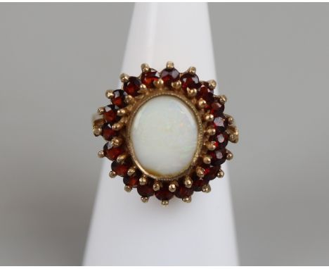 Gold opal and ruby ring - Size M 