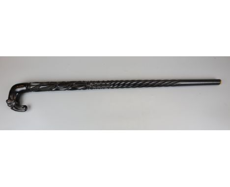 Cambodian ebony carved walking stick in the form of an elephant 