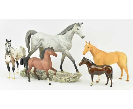 A collection of six vintage Beswick porcelain figurine of horses to include a Beswick Moonlight, a Gloss grazing shire, a Pal