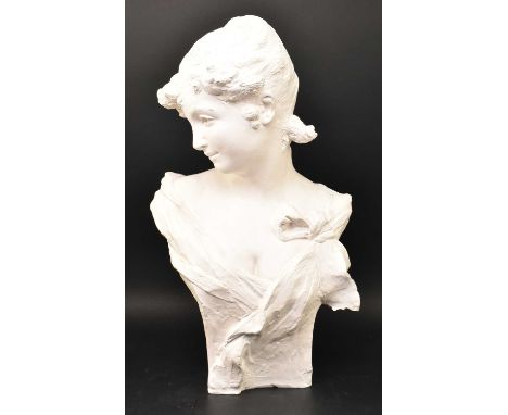 After Alfred Jean Foretay (Swiss, 1861-1944) - A vintage 20th century plaster bust sculpture of lady. The figure depicted in 
