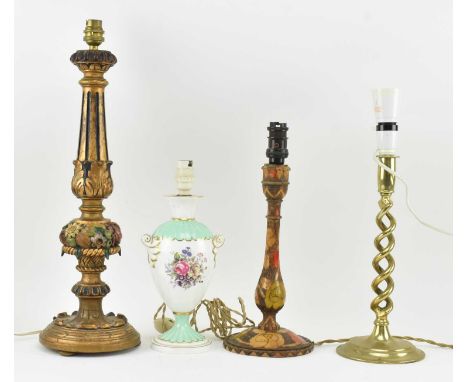 A collection of four vintage 20th century table lamps. The lot to include a porcelain Royal Crown Derby lamp with central flo