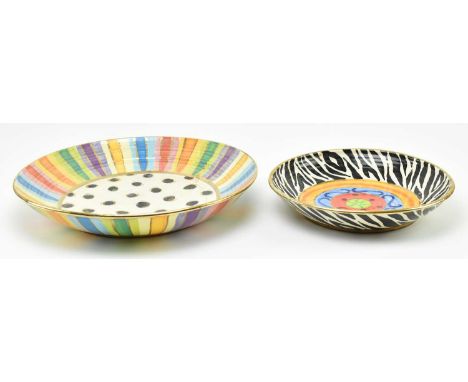 Mary Rose Young - two vintage late 20th - early 21st century oversized studio pottery ceramic wall chargers / fruit bowls. Th