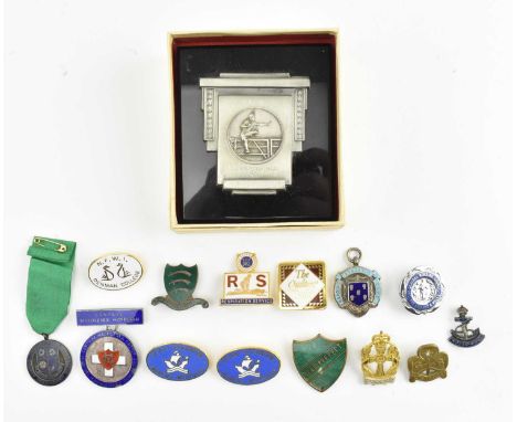 A FISA Womens 80 metre hurdles 2nd Place 1952. In presentation box. Together with a collection of enamel set badges to includ