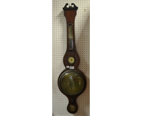 A George III mahogany banjo barometer, brass dial, signed G. Falciolla, Nottingham