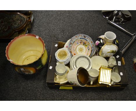 Ceramics - Grindley Hotelware; blue and white sucrier; teaware; Continental jardiniere; English porcelian saucer  painted wit